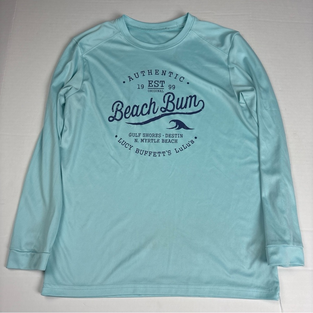 Beach Bum Lucy Buffet Lulu Youth Boys Large Shirt UPF 50+ Polyester Fishing Blue